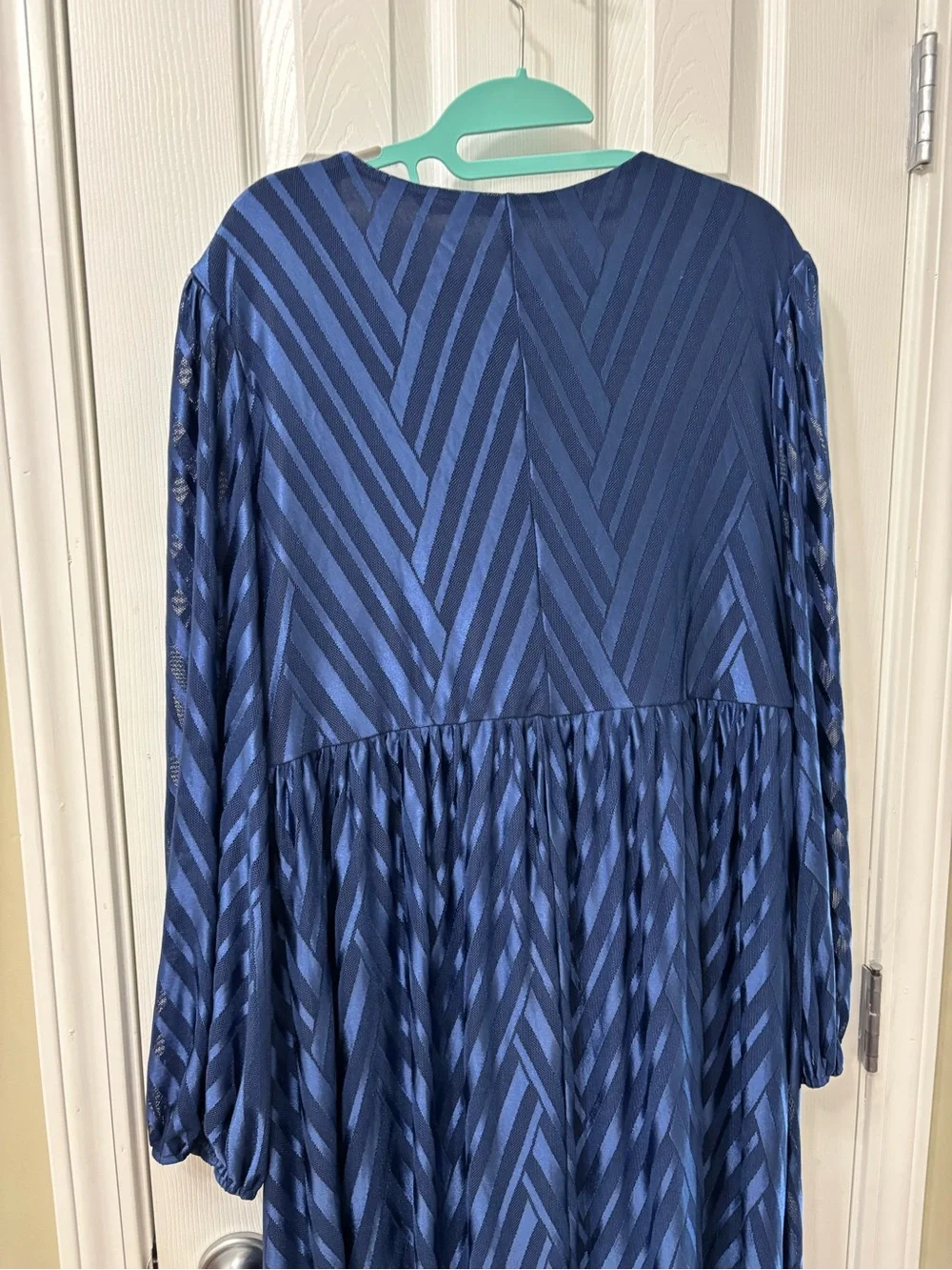 NEW Plus Size Women’s 5X Navy Blue V-Neck Long Sleeve Jacquard Mesh Midi Dress - Picture 6 of 7